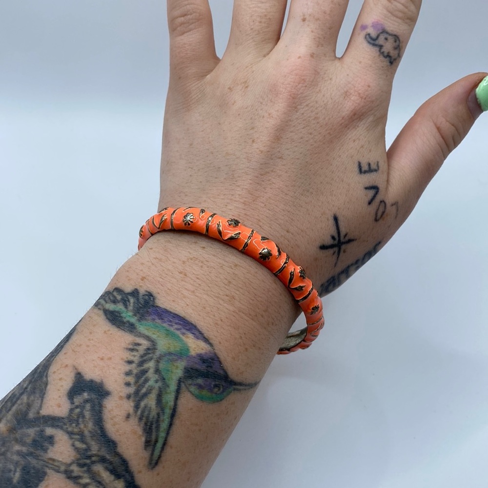 Orange Flower Bangle Bracelet